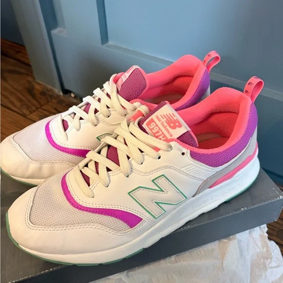 New Balance White Sneaker with Pink, Coral & Mint Accents - Picture 4 of 8